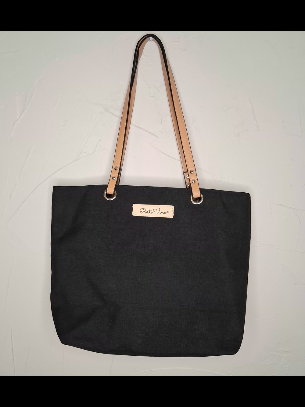 PortoVino Black Wine Tote Bag Hidden Beverage Pocket Insulated Purse Travel Tote